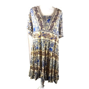 Bila Women's Dress Size X Large Peasant Free Flowing Short Sleeve Bohemian
